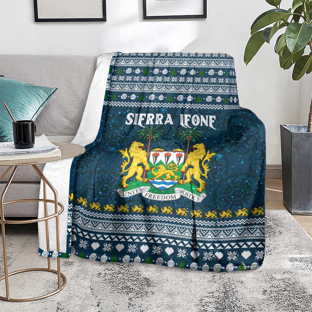 Sierra Leone Christmas Blanket with Ornamental Pattern, National Coat of Arms, and Festive Motif - Wonder Print Shop