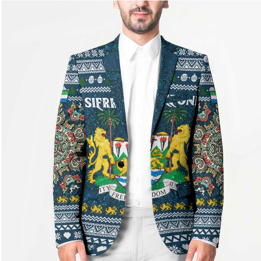 Sierra Leone Christmas Blazer with Ornamental Pattern, National Coat of Arms, and Festive Motif - Wonder Print Shop