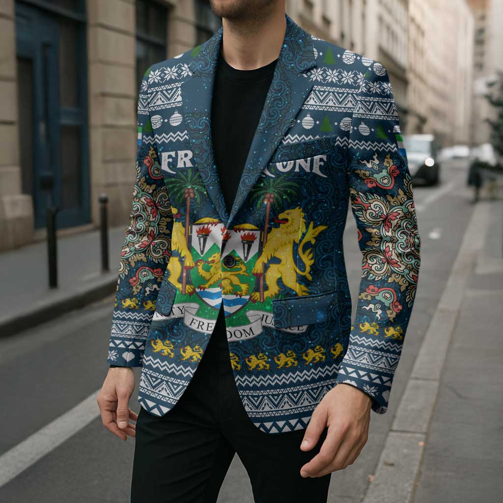 Sierra Leone Christmas Blazer with Ornamental Pattern, National Coat of Arms, and Festive Motif - Wonder Print Shop