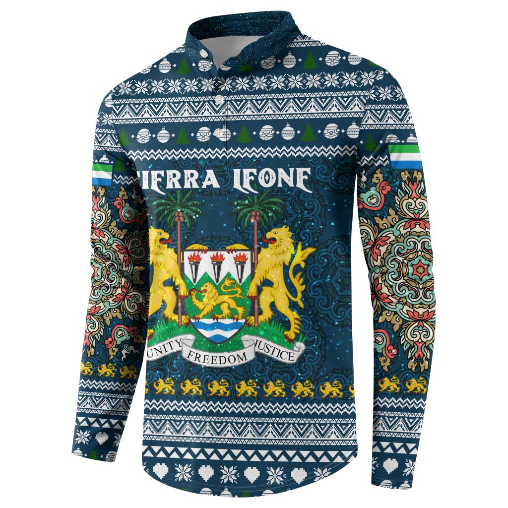 Sierra Leone Christmas Button Sweatshirt with Ornamental Pattern, National Coat of Arms, and Festive Motif - Wonder Print Shop