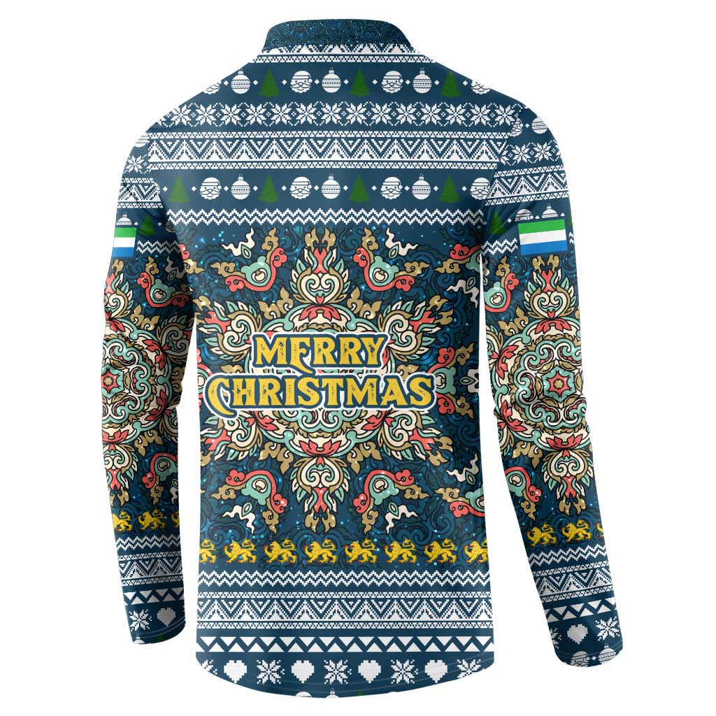 Sierra Leone Christmas Button Sweatshirt with Ornamental Pattern, National Coat of Arms, and Festive Motif - Wonder Print Shop
