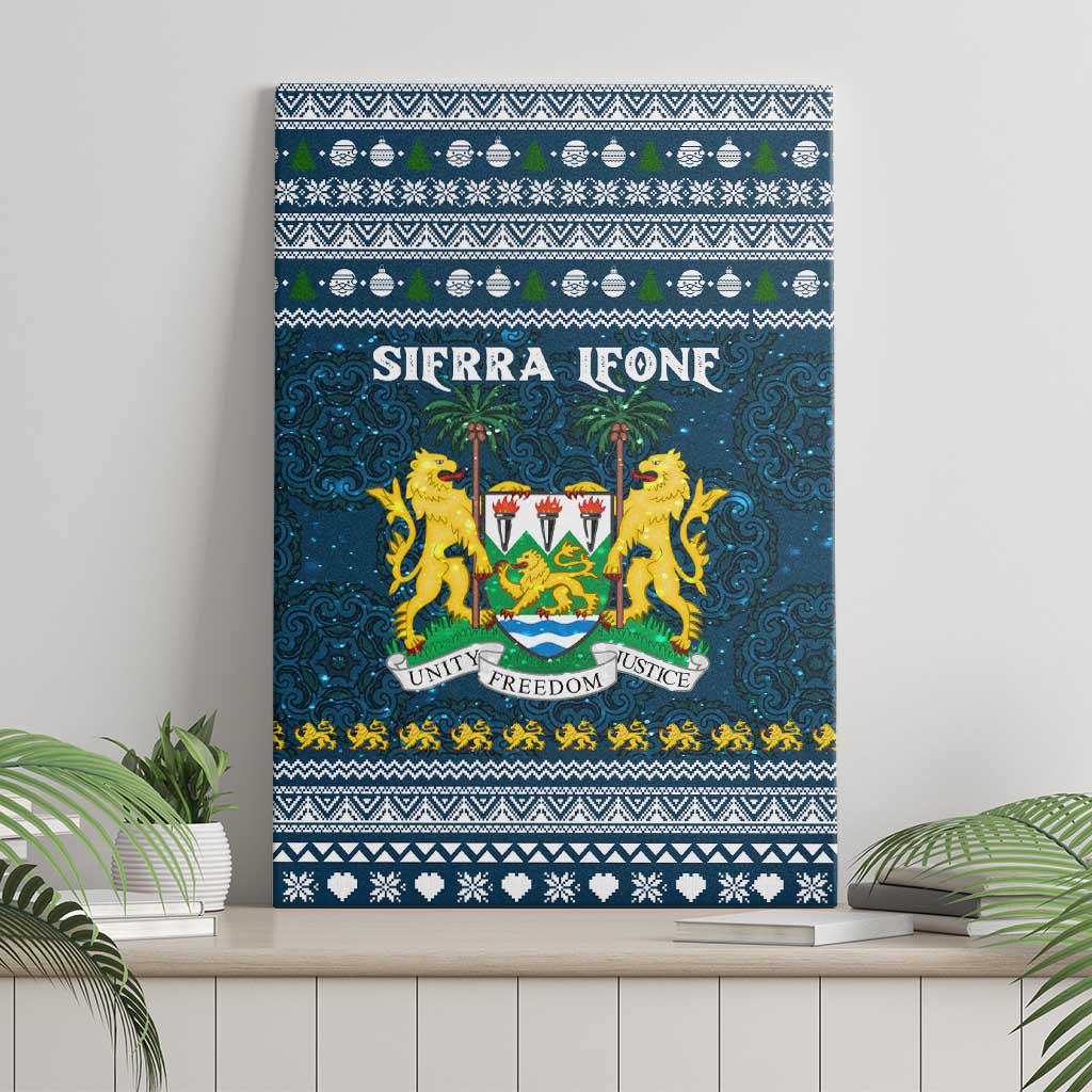 Sierra Leone Christmas Canvas Wall Art with Ornamental Pattern, National Coat of Arms, and Festive Motif - Wonder Print Shop