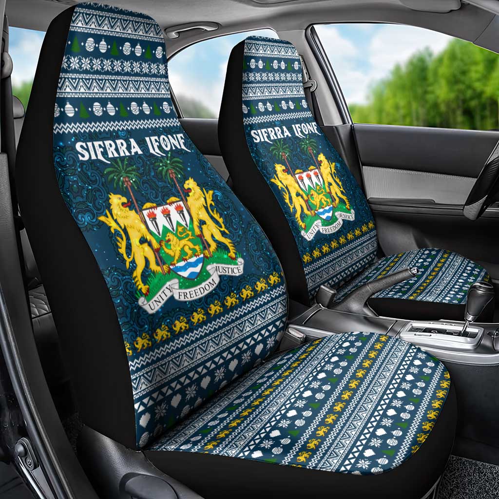 Sierra Leone Christmas Car Seat Cover with Ornamental Pattern, National Coat of Arms, and Festive Motif - Wonder Print Shop