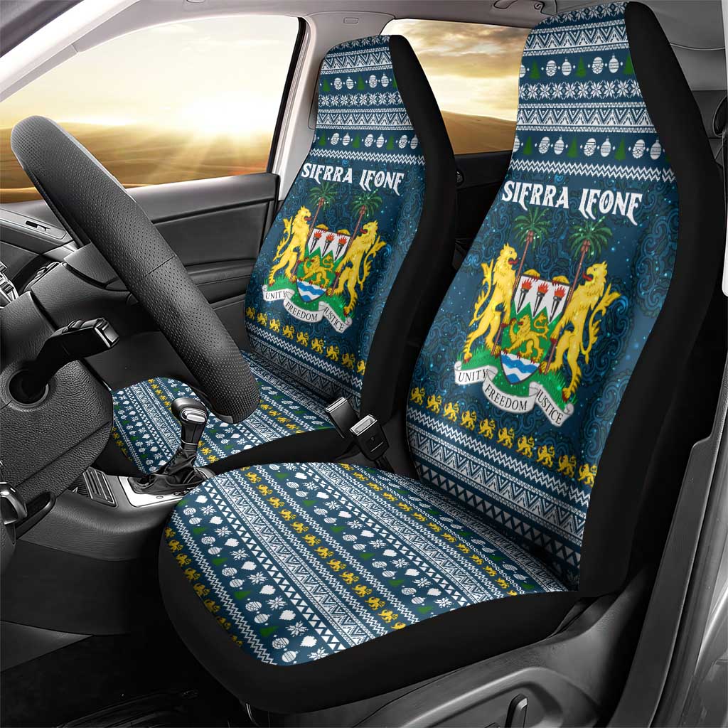 Sierra Leone Christmas Car Seat Cover with Ornamental Pattern, National Coat of Arms, and Festive Motif - Wonder Print Shop