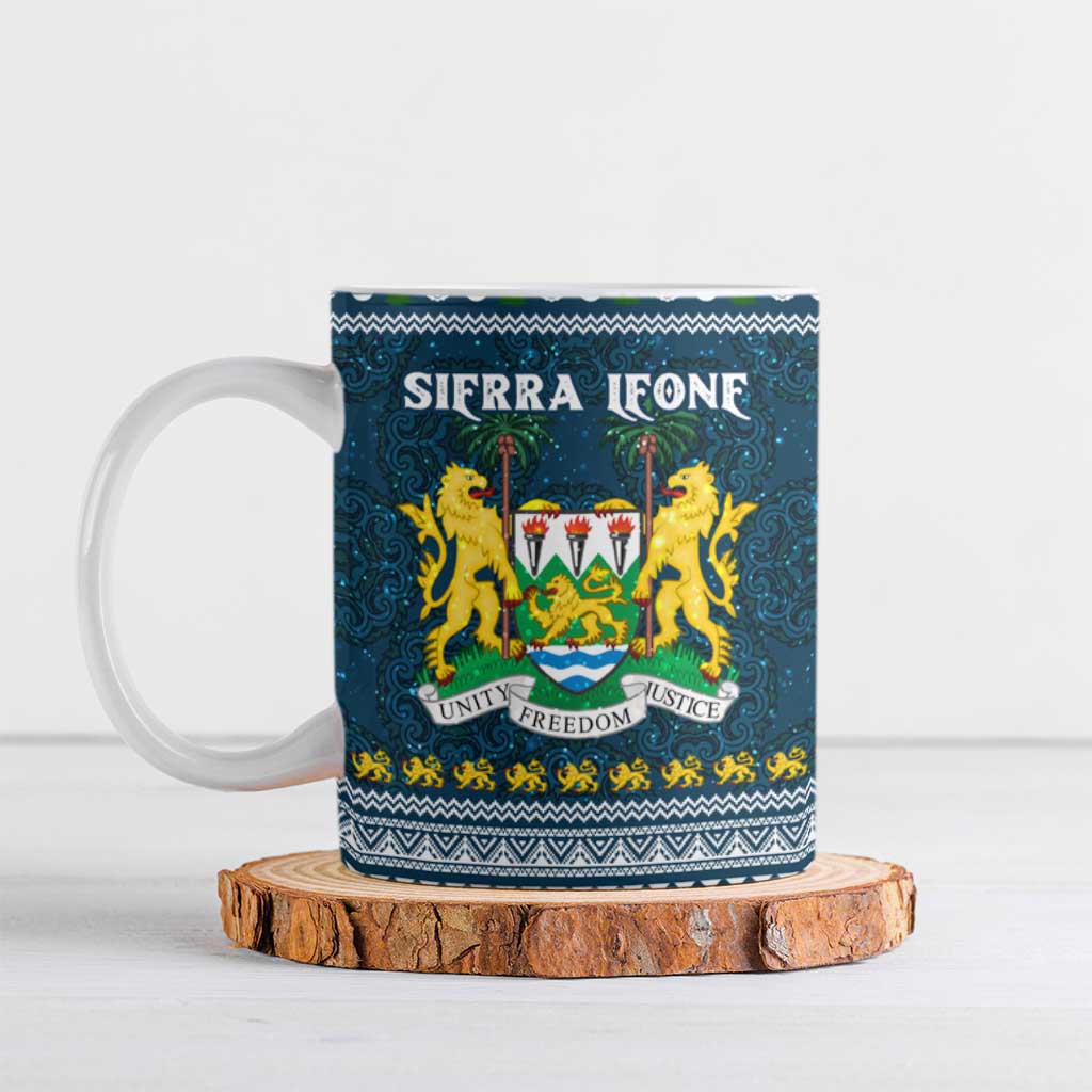 Sierra Leone Christmas Ceramic Mug with Ornamental Pattern, National Coat of Arms, and Festive Motif - Wonder Print Shop