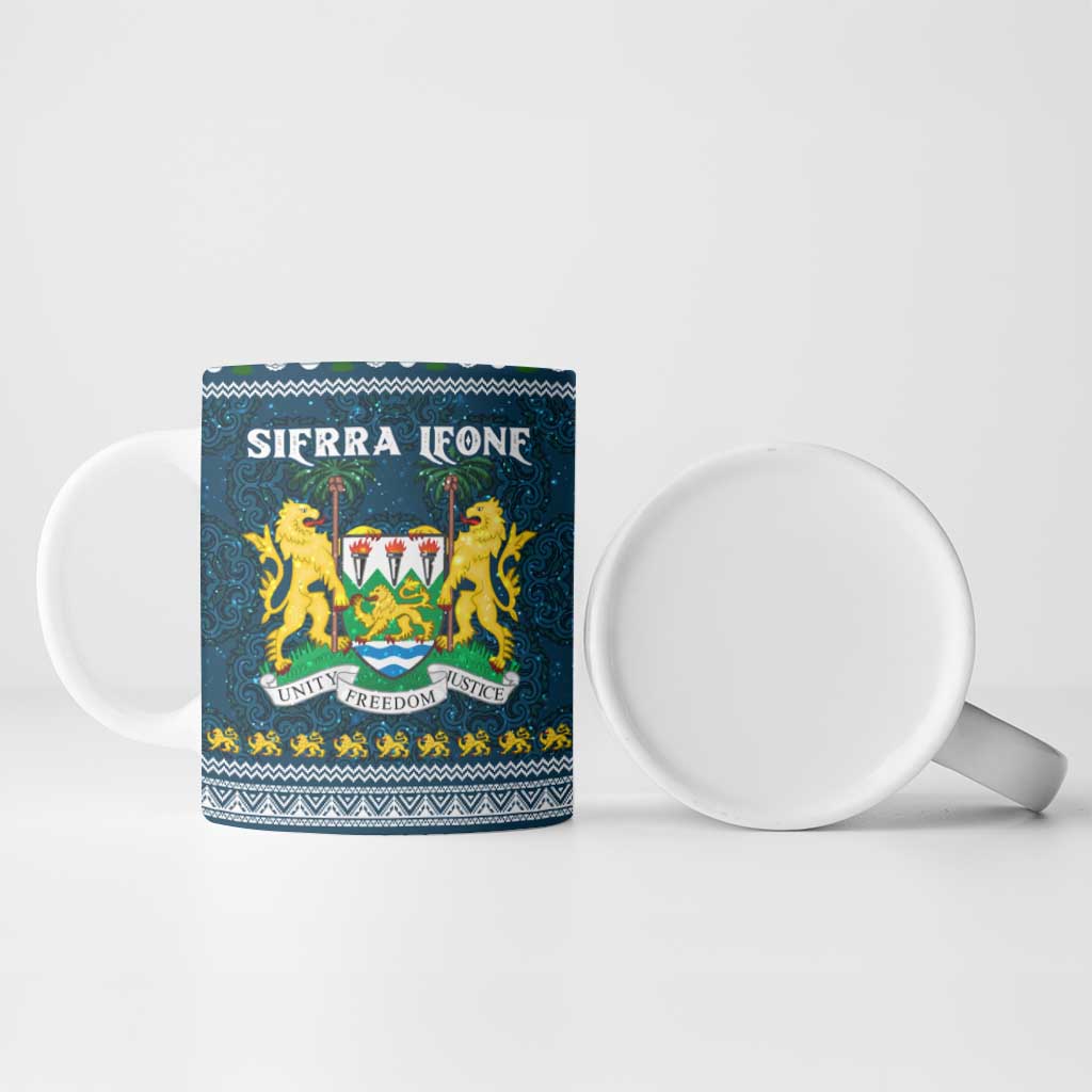 Sierra Leone Christmas Ceramic Mug with Ornamental Pattern, National Coat of Arms, and Festive Motif - Wonder Print Shop