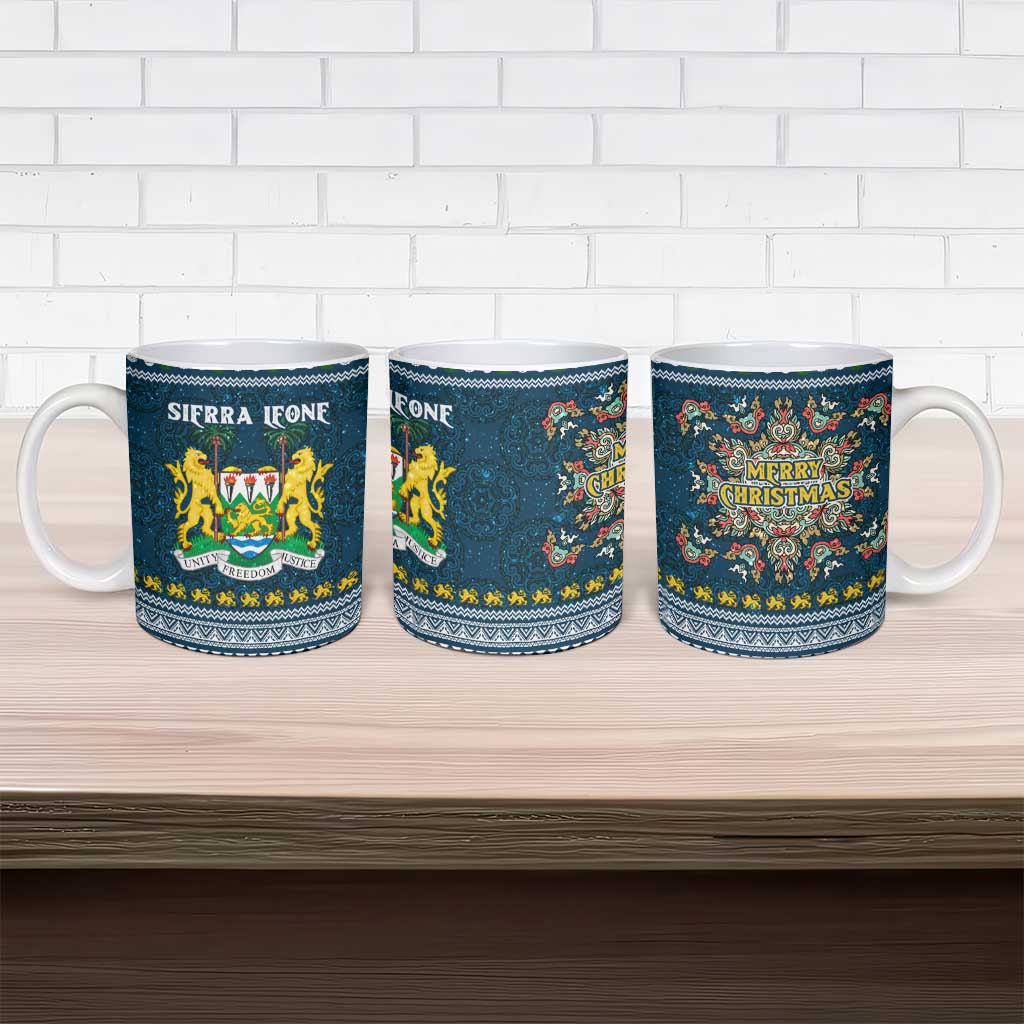 Sierra Leone Christmas Ceramic Mug with Ornamental Pattern, National Coat of Arms, and Festive Motif - Wonder Print Shop