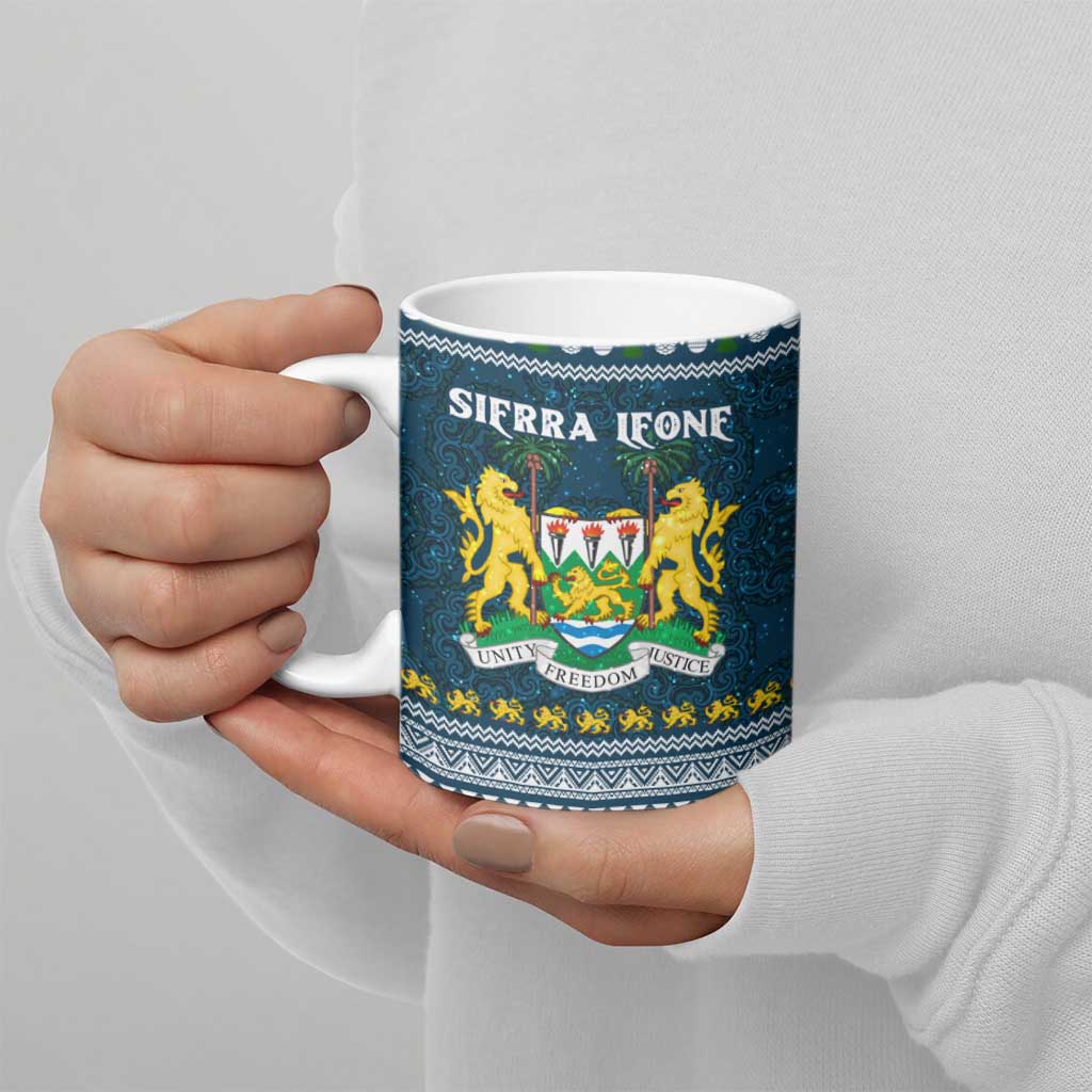 Sierra Leone Christmas Ceramic Mug with Ornamental Pattern, National Coat of Arms, and Festive Motif - Wonder Print Shop