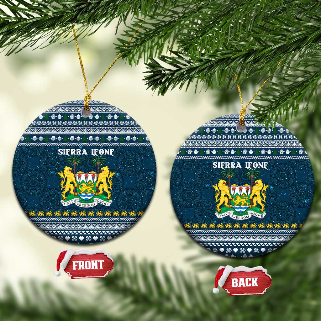 Sierra Leone Christmas Ceramic Ornament with Ornamental Pattern, National Coat of Arms, and Festive Motif - Wonder Print Shop