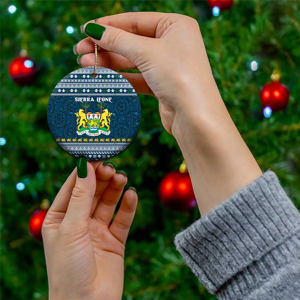 Sierra Leone Christmas Ceramic Ornament with Ornamental Pattern, National Coat of Arms, and Festive Motif - Wonder Print Shop