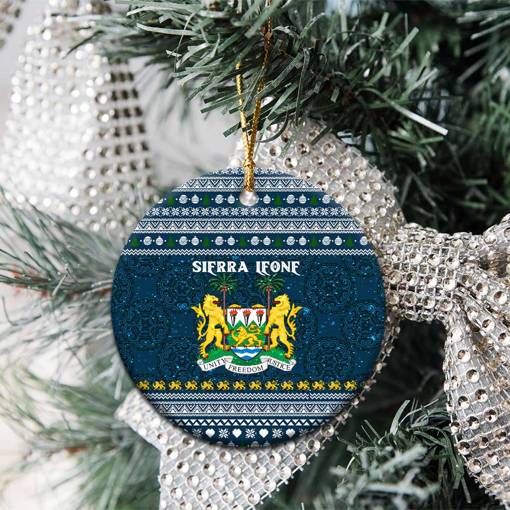 Sierra Leone Christmas Ceramic Ornament with Ornamental Pattern, National Coat of Arms, and Festive Motif - Wonder Print Shop