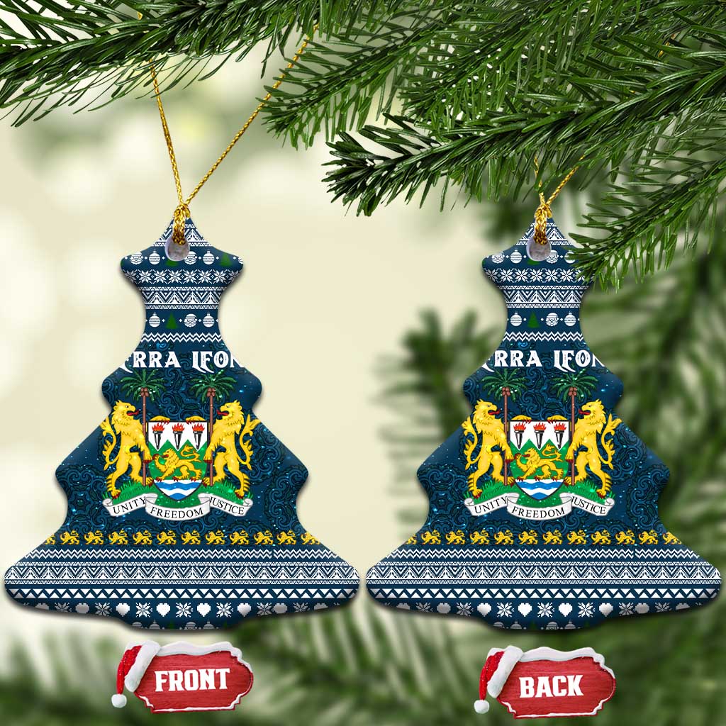 Sierra Leone Christmas Ceramic Ornament with Ornamental Pattern, National Coat of Arms, and Festive Motif - Wonder Print Shop