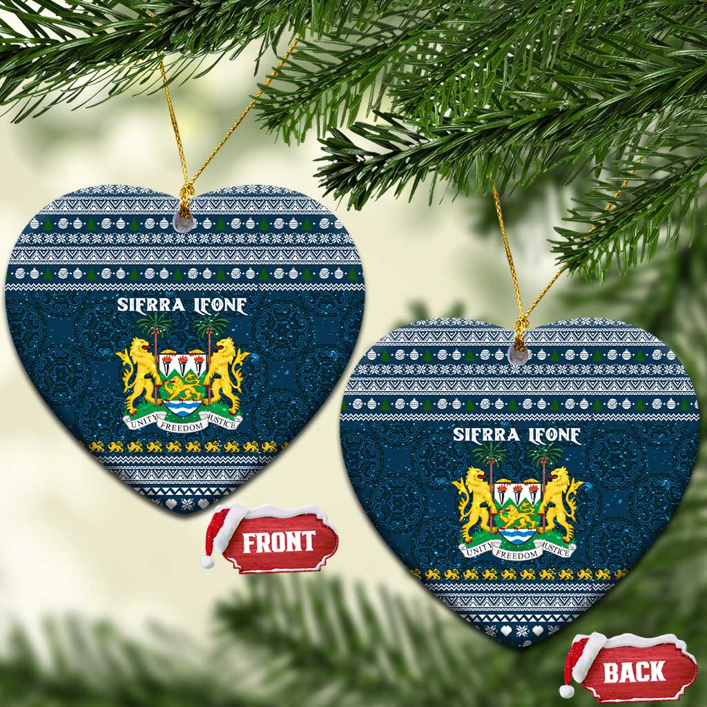 Sierra Leone Christmas Ceramic Ornament with Ornamental Pattern, National Coat of Arms, and Festive Motif - Wonder Print Shop