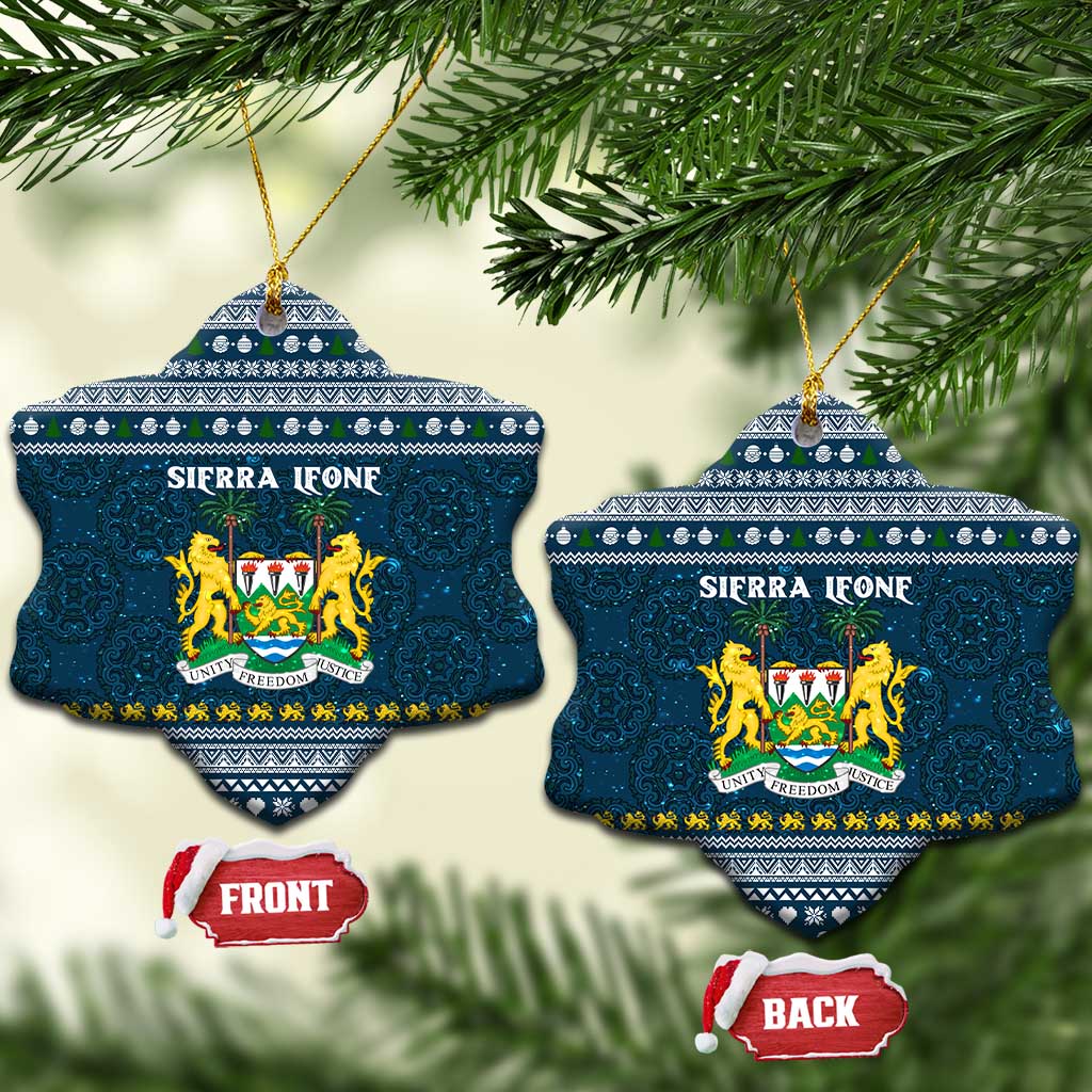 Sierra Leone Christmas Ceramic Ornament with Ornamental Pattern, National Coat of Arms, and Festive Motif - Wonder Print Shop