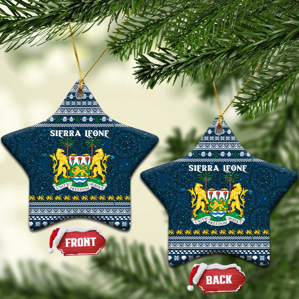 Sierra Leone Christmas Ceramic Ornament with Ornamental Pattern, National Coat of Arms, and Festive Motif - Wonder Print Shop