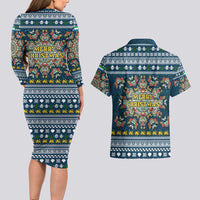 Sierra Leone Christmas Couples Matching Long Sleeve Bodycon Dress and Hawaiian Shirt with Ornamental Pattern, National Coat of Arms, and Festive Motif - Wonder Print Shop