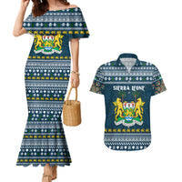 Sierra Leone Christmas Couples Matching Mermaid Dress and Hawaiian Shirt with Ornamental Pattern, National Coat of Arms, and Festive Motif - Wonder Print Shop