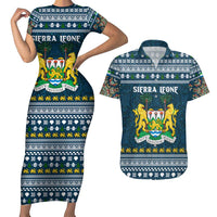 Sierra Leone Christmas Couples Matching Short Sleeve Bodycon Dress and Hawaiian Shirt with Ornamental Pattern, National Coat of Arms, and Festive Motif - Wonder Print Shop