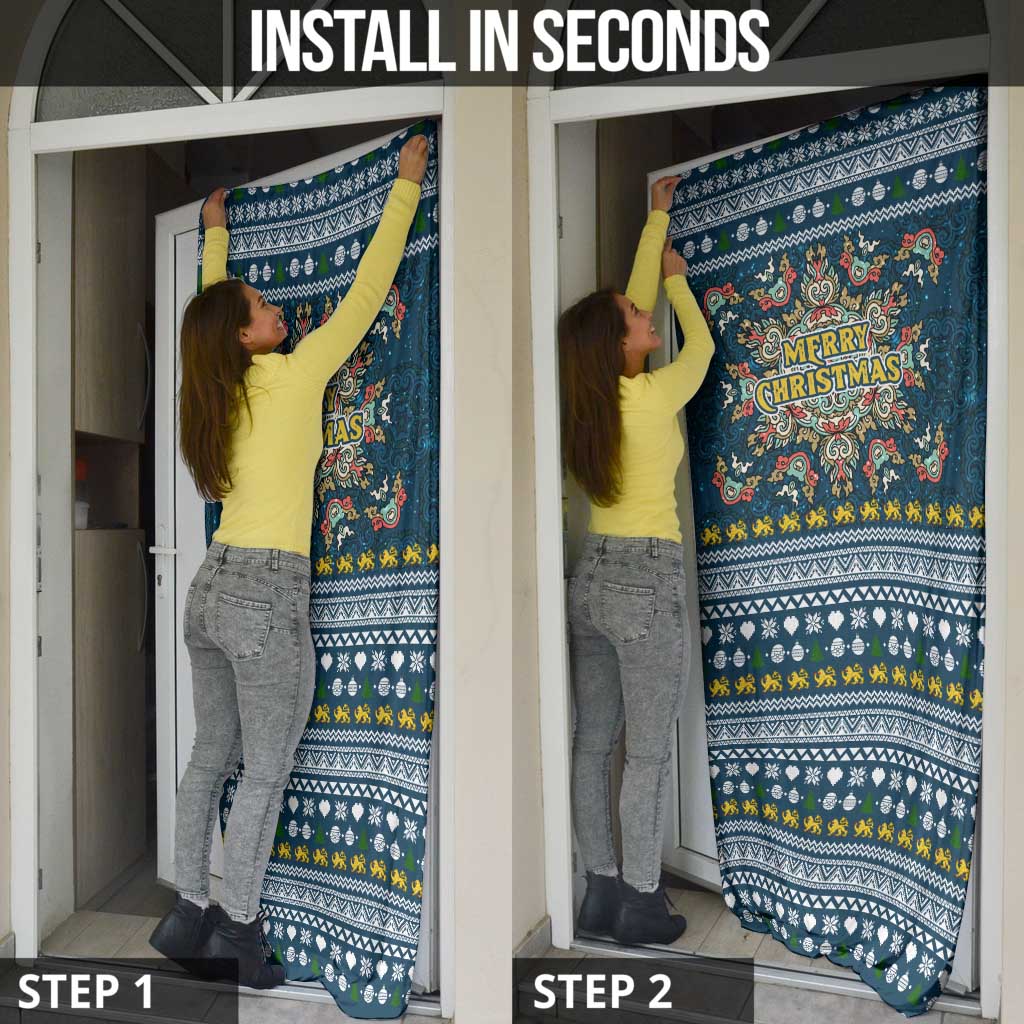 Sierra Leone Christmas Door Cover with Ornamental Pattern, National Coat of Arms, and Festive Motif - Wonder Print Shop