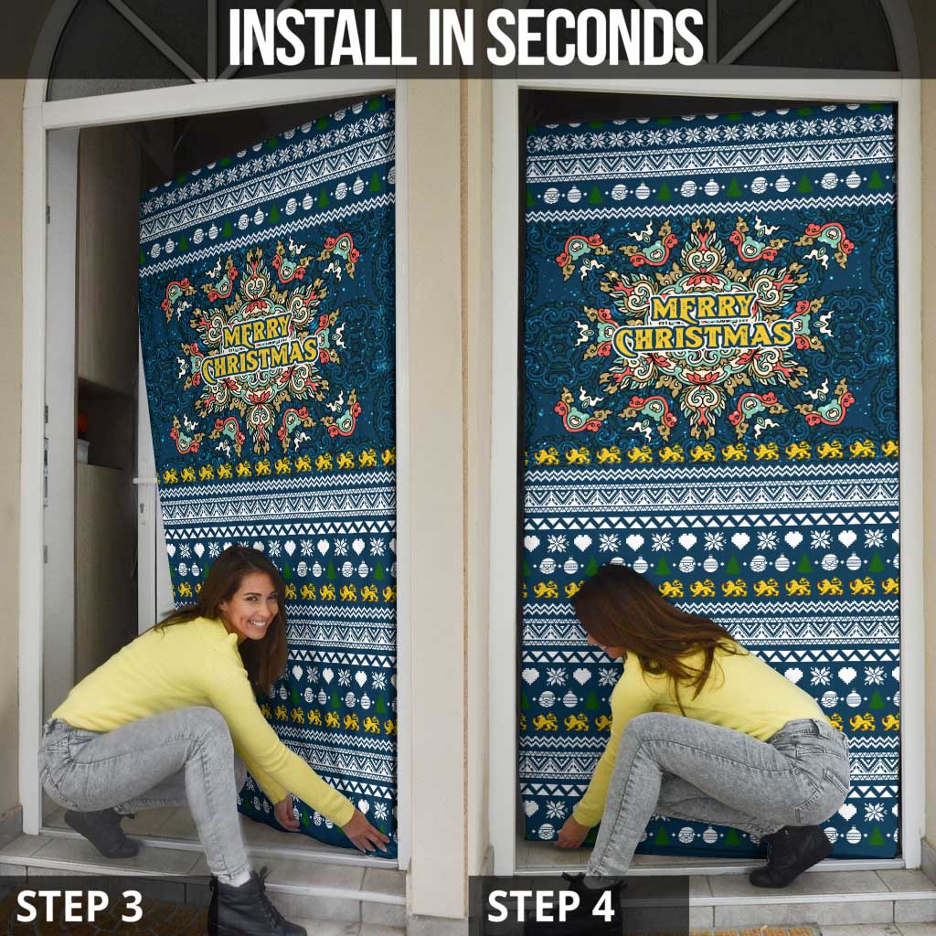 Sierra Leone Christmas Door Cover with Ornamental Pattern, National Coat of Arms, and Festive Motif - Wonder Print Shop