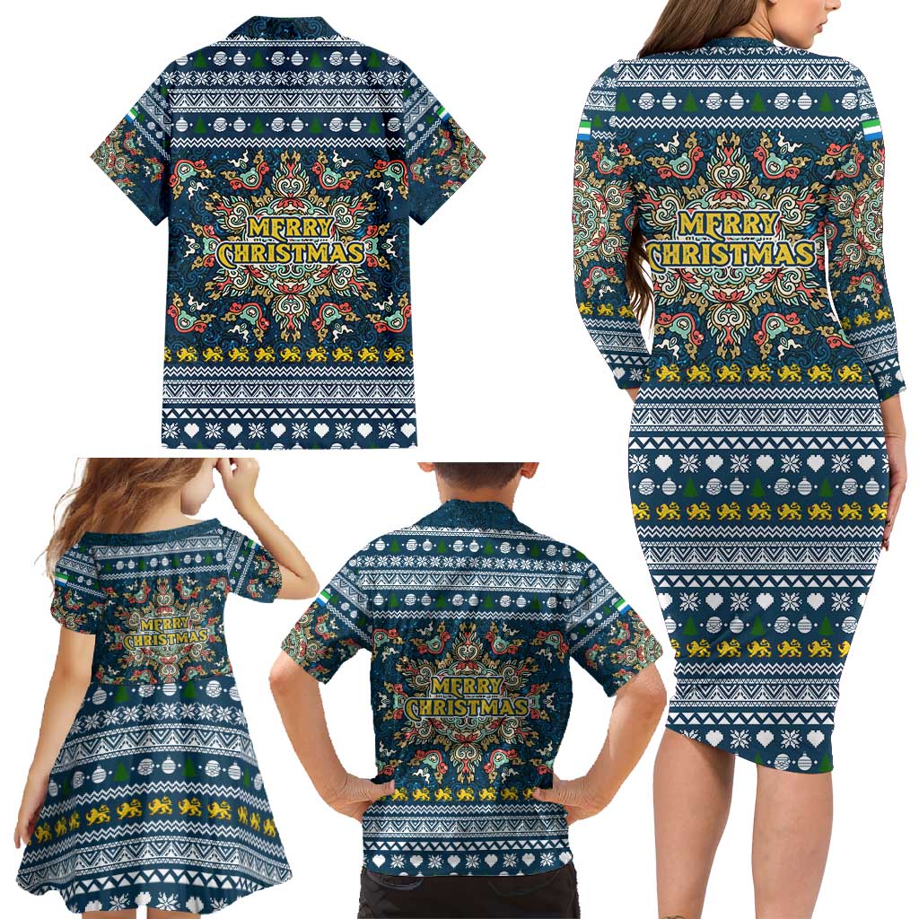Sierra Leone Christmas Family Matching Long Sleeve Bodycon Dress and Hawaiian Shirt with Ornamental Pattern, National Coat of Arms, and Festive Motif - Wonder Print Shop