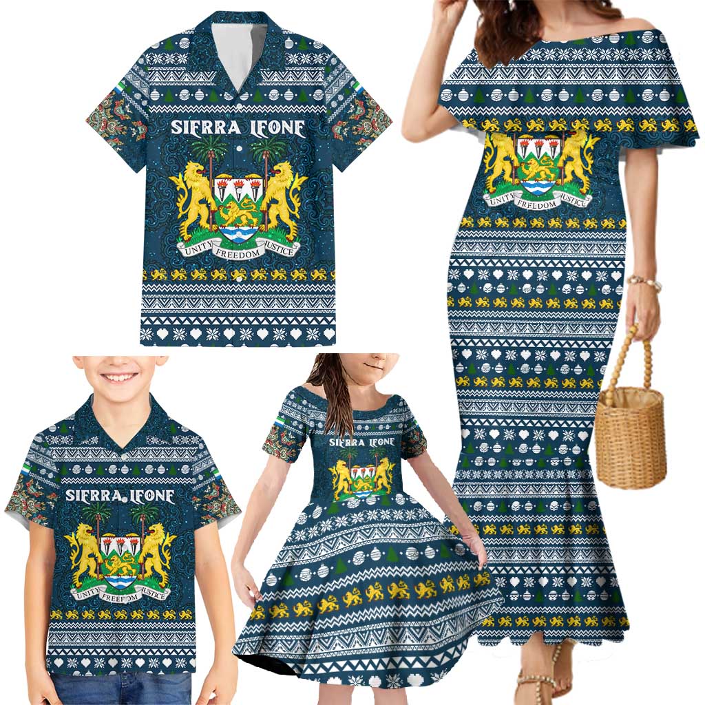 Sierra Leone Christmas Family Matching Mermaid Dress and Hawaiian Shirt with Ornamental Pattern, National Coat of Arms, and Festive Motif - Wonder Print Shop