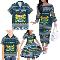 Sierra Leone Christmas Family Matching Off The Shoulder Long Sleeve Dress and Hawaiian Shirt with Ornamental Pattern, National Coat of Arms, and Festive Motif - Wonder Print Shop