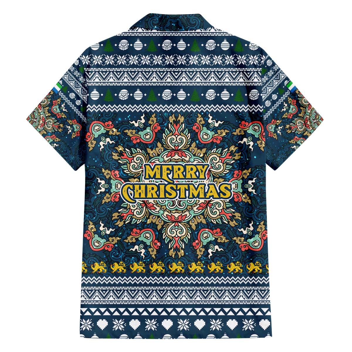 Sierra Leone Christmas Family Matching Off The Shoulder Long Sleeve Dress and Hawaiian Shirt with Ornamental Pattern, National Coat of Arms, and Festive Motif - Wonder Print Shop