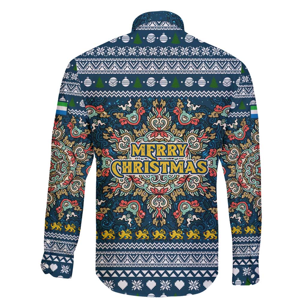 Sierra Leone Christmas Family Matching Off Shoulder Maxi Dress and Hawaiian Shirt with Ornamental Pattern, National Coat of Arms, and Festive Motif - Wonder Print Shop