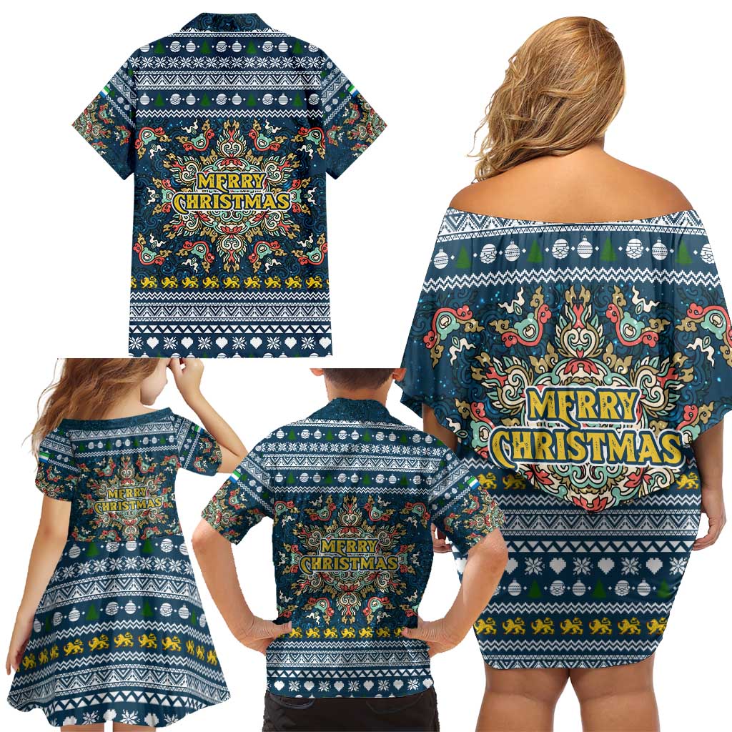 Sierra Leone Christmas Family Matching Off Shoulder Short Dress and Hawaiian Shirt with Ornamental Pattern, National Coat of Arms, and Festive Motif - Wonder Print Shop