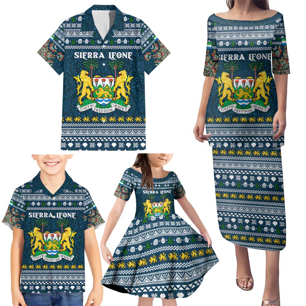 Sierra Leone Christmas Family Matching Puletasi and Hawaiian Shirt with Ornamental Pattern, National Coat of Arms, and Festive Motif - Wonder Print Shop