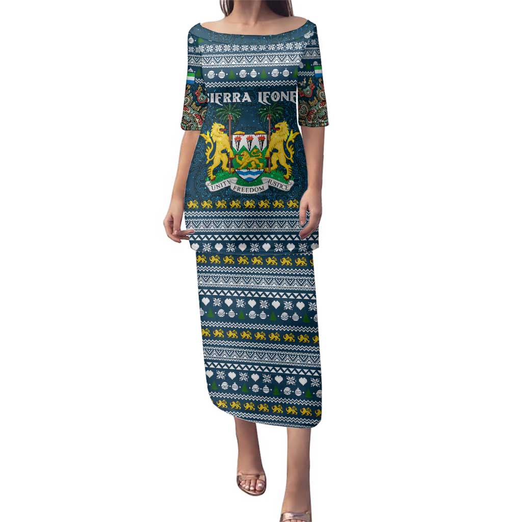 Sierra Leone Christmas Family Matching Puletasi and Hawaiian Shirt with Ornamental Pattern, National Coat of Arms, and Festive Motif - Wonder Print Shop
