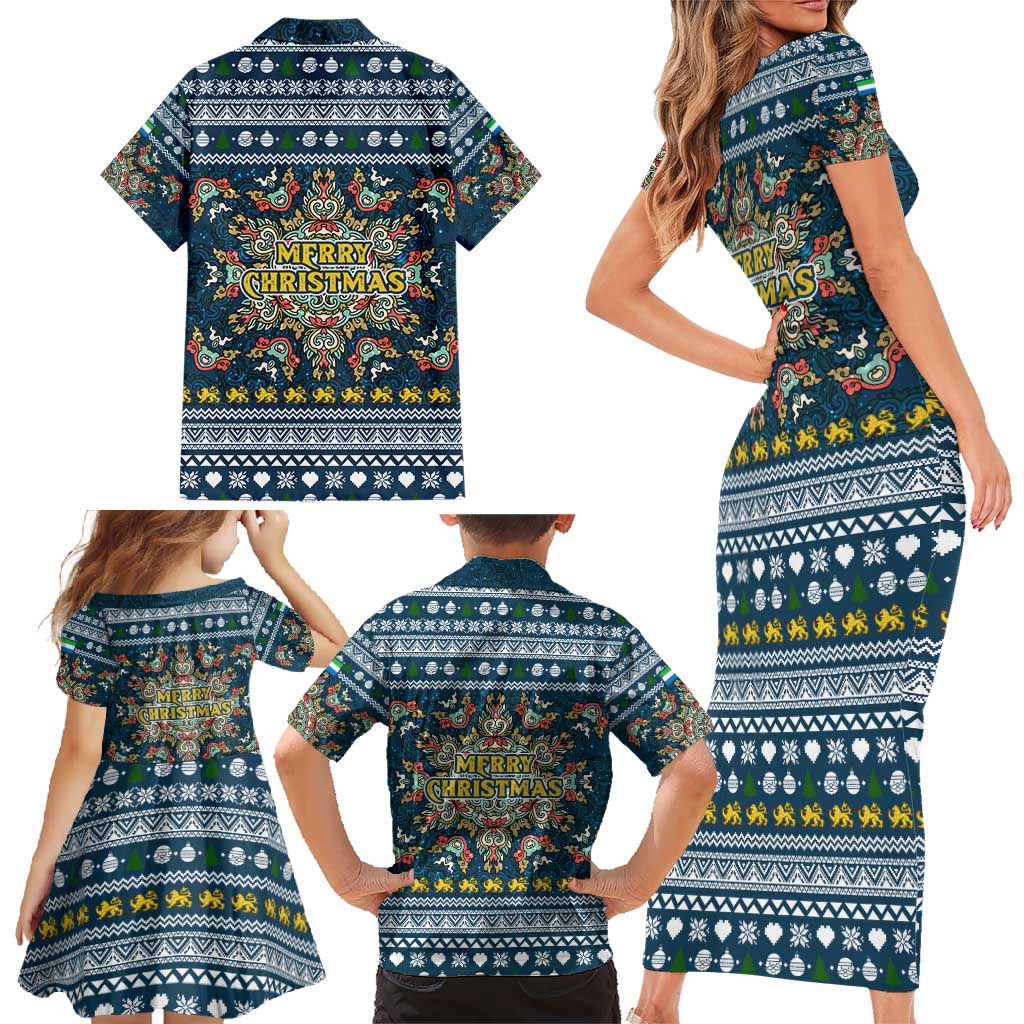 Sierra Leone Christmas Family Matching Short Sleeve Bodycon Dress and Hawaiian Shirt with Ornamental Pattern, National Coat of Arms, and Festive Motif - Wonder Print Shop