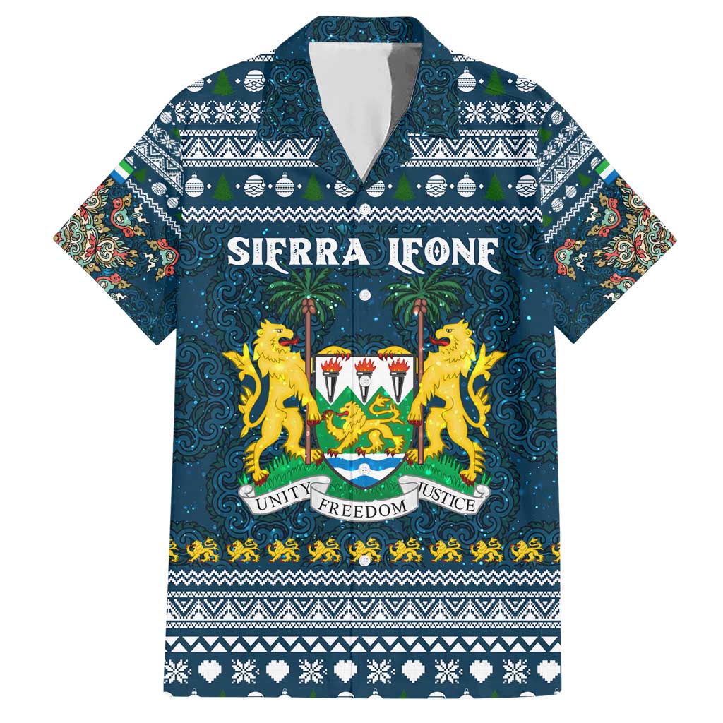 Sierra Leone Christmas Family Matching Short Sleeve Bodycon Dress and Hawaiian Shirt with Ornamental Pattern, National Coat of Arms, and Festive Motif - Wonder Print Shop