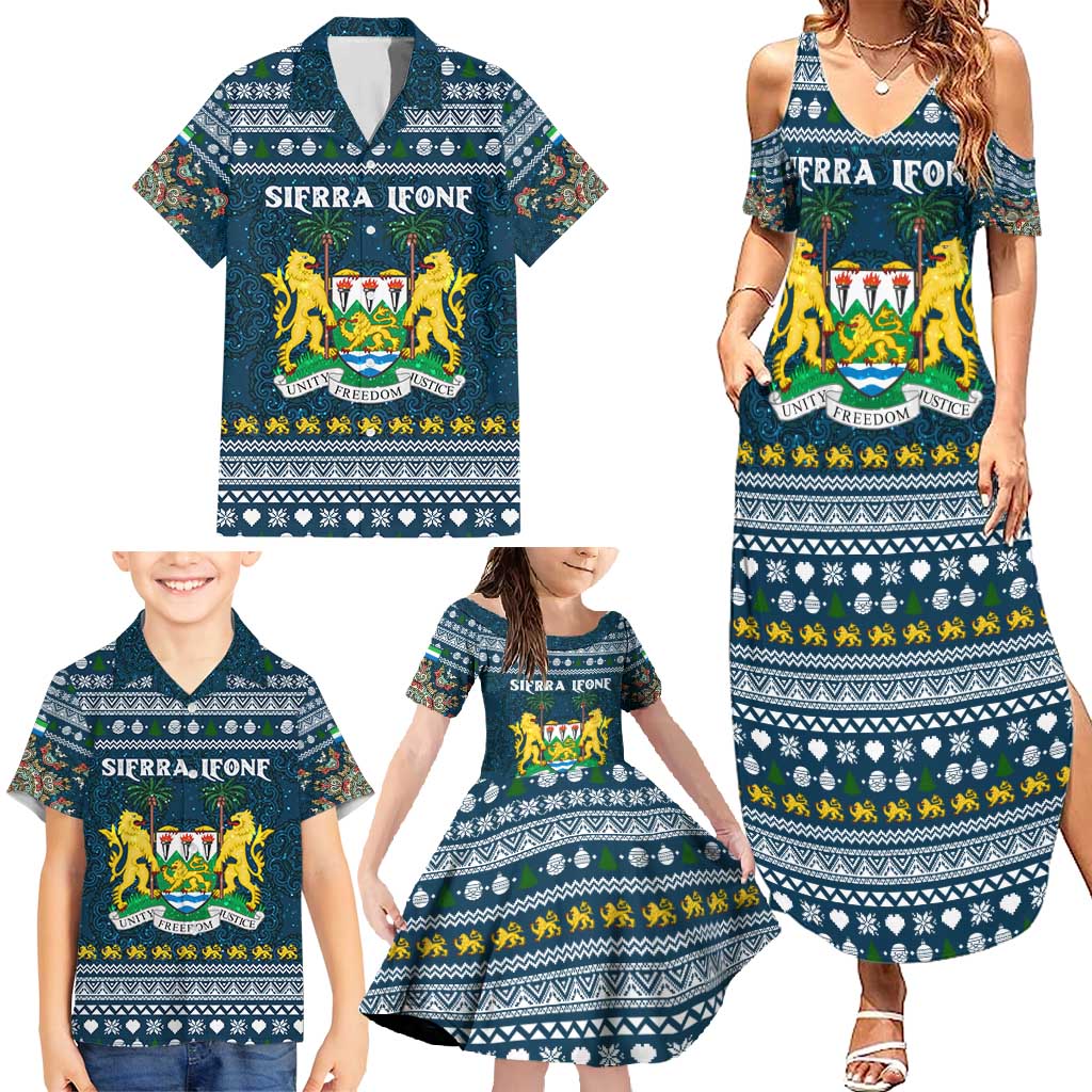Sierra Leone Christmas Family Matching Summer Maxi Dress and Hawaiian Shirt with Ornamental Pattern, National Coat of Arms, and Festive Motif - Wonder Print Shop