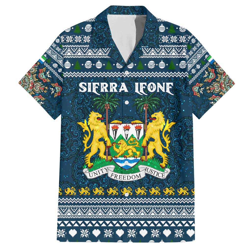 Sierra Leone Christmas Family Matching Summer Maxi Dress and Hawaiian Shirt with Ornamental Pattern, National Coat of Arms, and Festive Motif - Wonder Print Shop