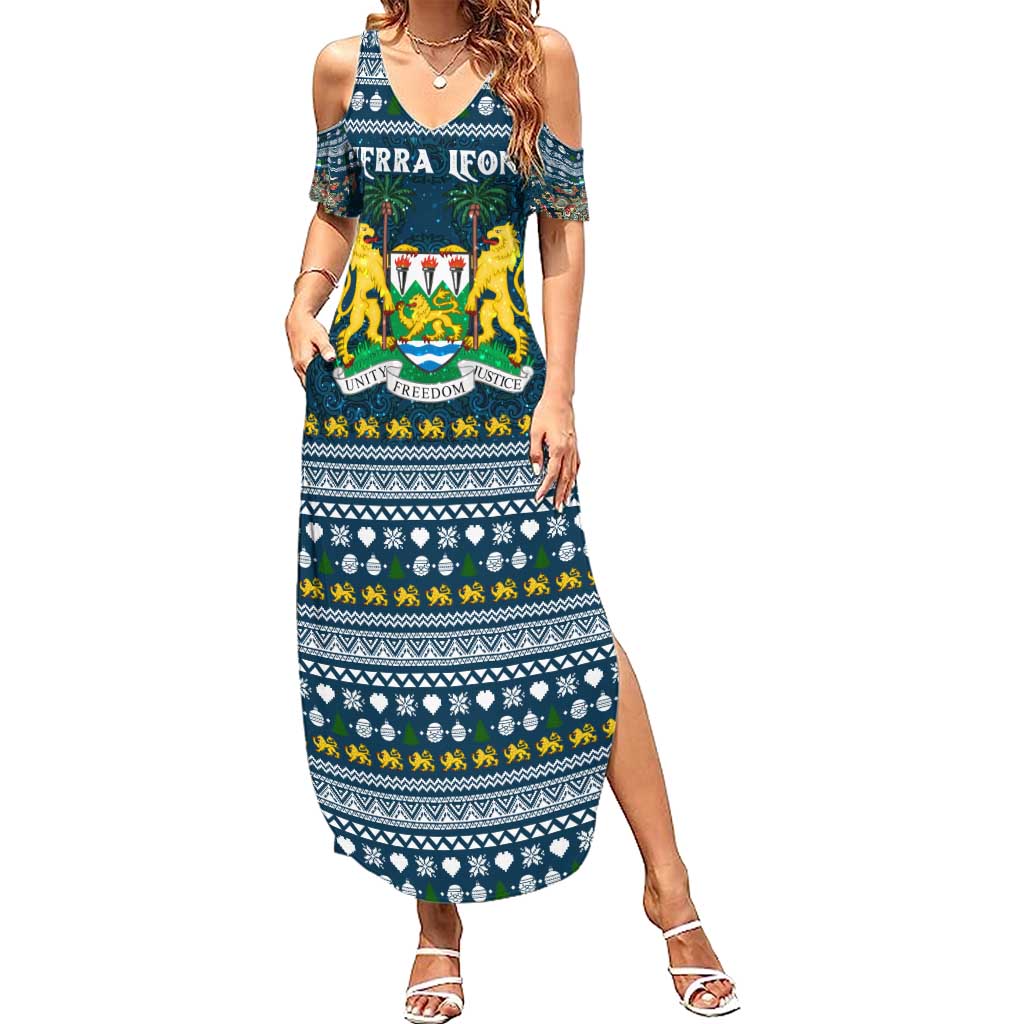 Sierra Leone Christmas Family Matching Summer Maxi Dress and Hawaiian Shirt with Ornamental Pattern, National Coat of Arms, and Festive Motif - Wonder Print Shop