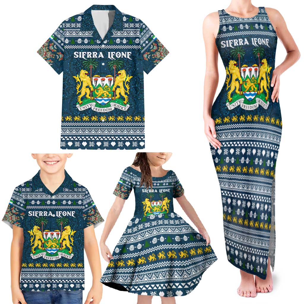 Sierra Leone Christmas Family Matching Tank Maxi Dress and Hawaiian Shirt with Ornamental Pattern, National Coat of Arms, and Festive Motif - Wonder Print Shop