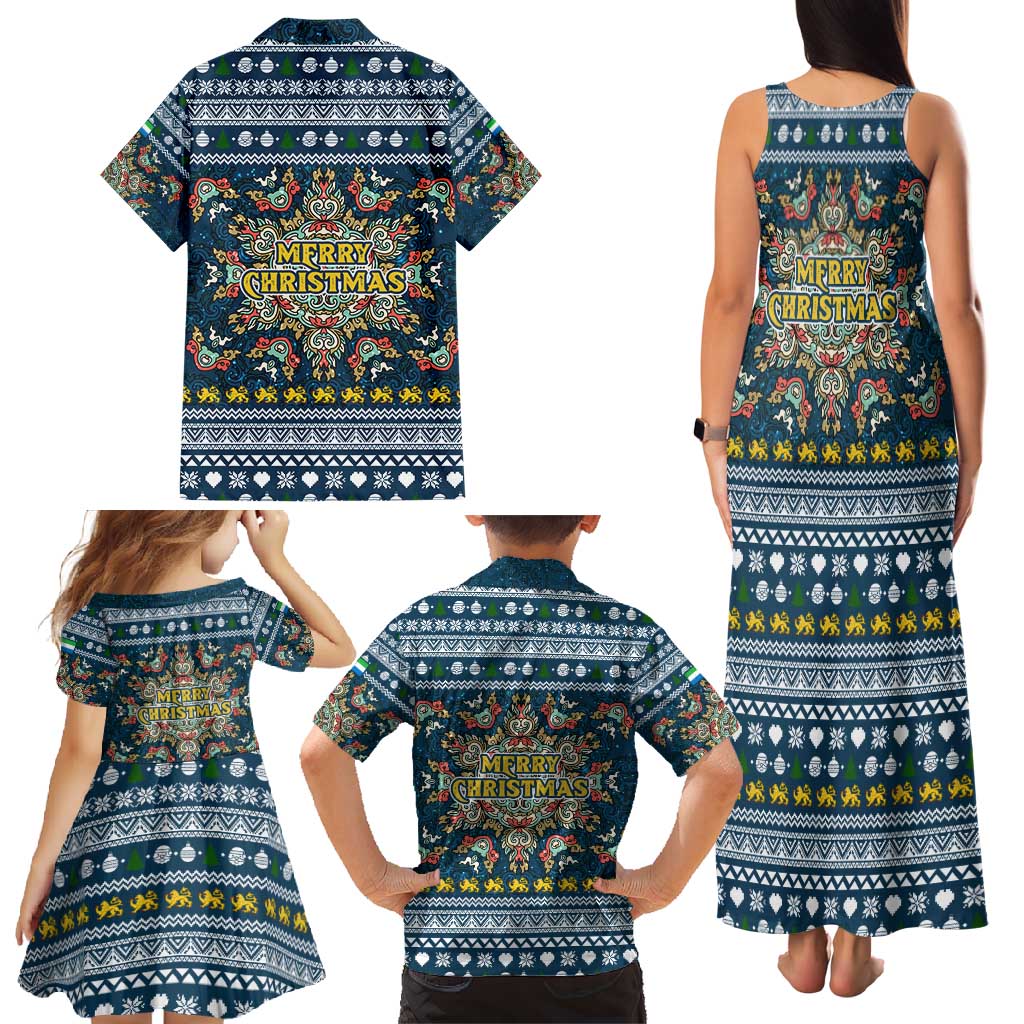 Sierra Leone Christmas Family Matching Tank Maxi Dress and Hawaiian Shirt with Ornamental Pattern, National Coat of Arms, and Festive Motif - Wonder Print Shop