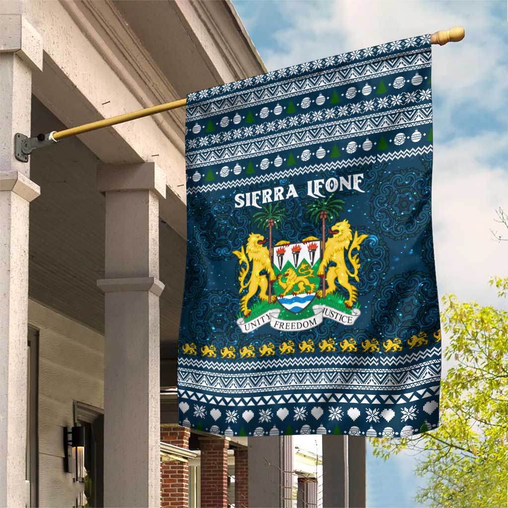 Sierra Leone Christmas Garden Flag with Ornamental Pattern, National Coat of Arms, and Festive Motif - Wonder Print Shop