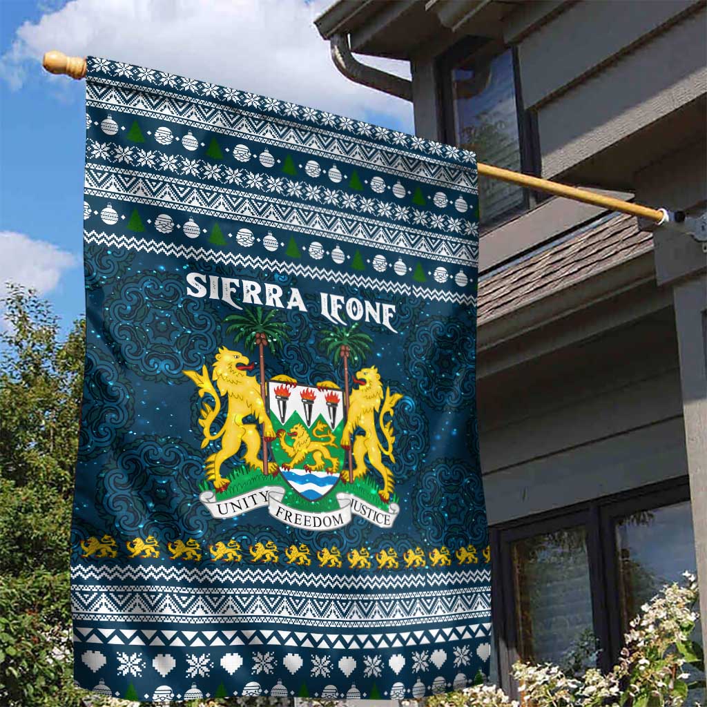 Sierra Leone Christmas Garden Flag with Ornamental Pattern, National Coat of Arms, and Festive Motif - Wonder Print Shop