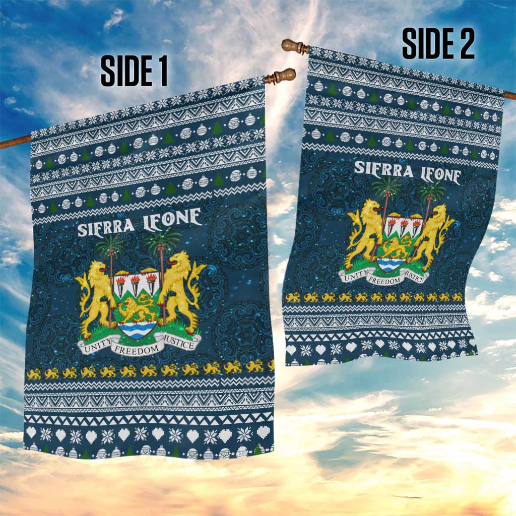 Sierra Leone Christmas Garden Flag with Ornamental Pattern, National Coat of Arms, and Festive Motif - Wonder Print Shop