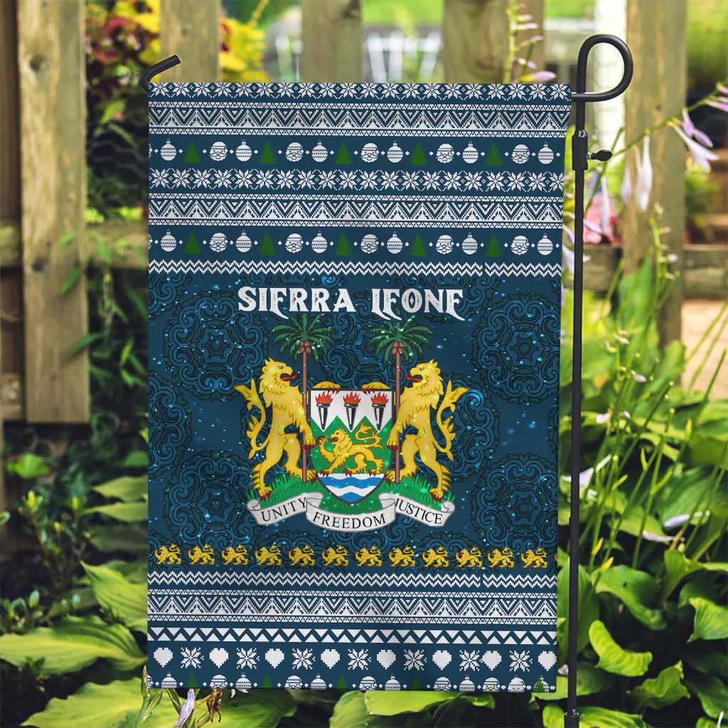 Sierra Leone Christmas Garden Flag with Ornamental Pattern, National Coat of Arms, and Festive Motif - Wonder Print Shop