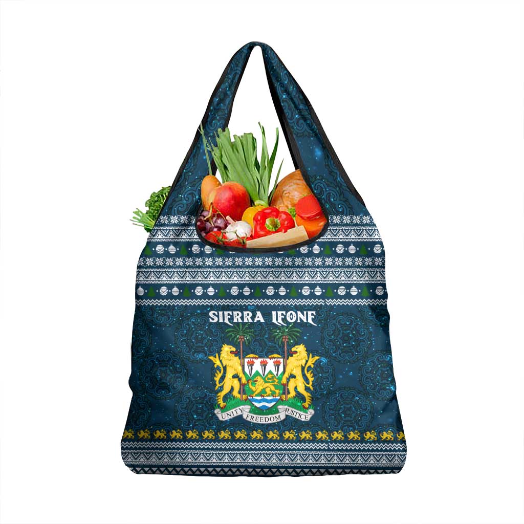 Sierra Leone Christmas Grocery Bag with Ornamental Pattern, National Coat of Arms, and Festive Motif - Wonder Print Shop