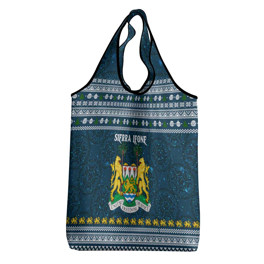 Sierra Leone Christmas Grocery Bag with Ornamental Pattern, National Coat of Arms, and Festive Motif - Wonder Print Shop