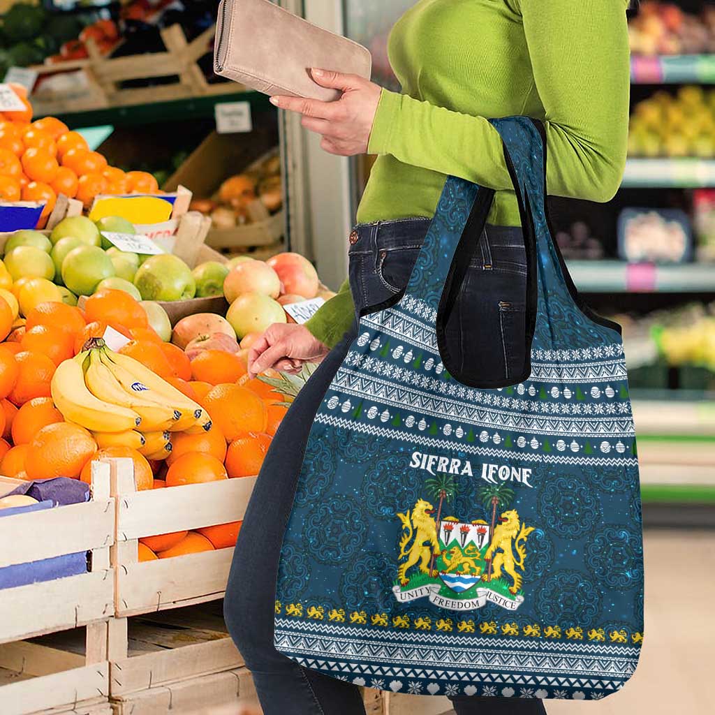 Sierra Leone Christmas Grocery Bag with Ornamental Pattern, National Coat of Arms, and Festive Motif - Wonder Print Shop