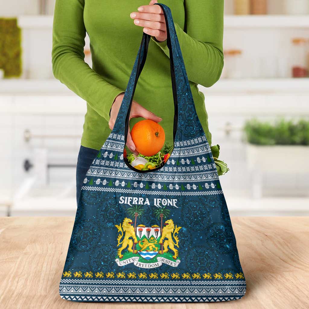 Sierra Leone Christmas Grocery Bag with Ornamental Pattern, National Coat of Arms, and Festive Motif - Wonder Print Shop
