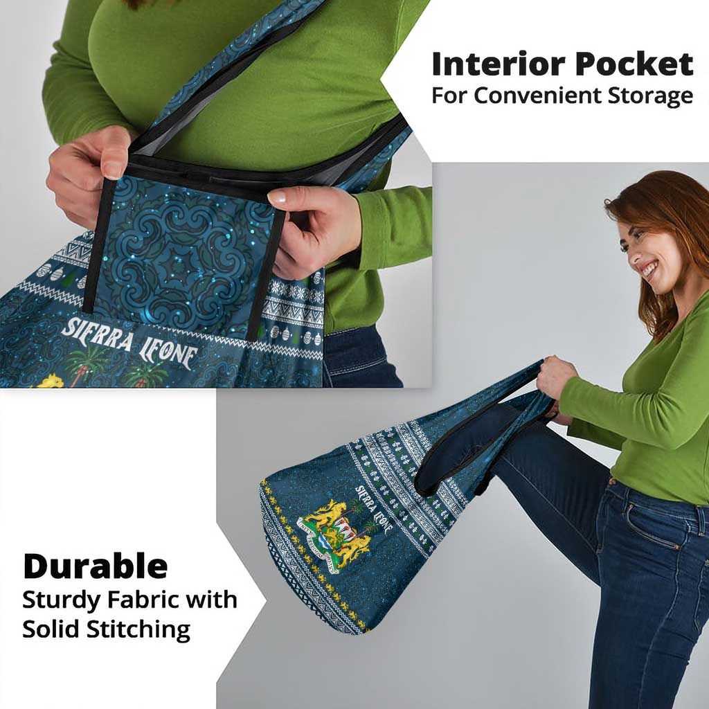 Sierra Leone Christmas Grocery Bag with Ornamental Pattern, National Coat of Arms, and Festive Motif - Wonder Print Shop