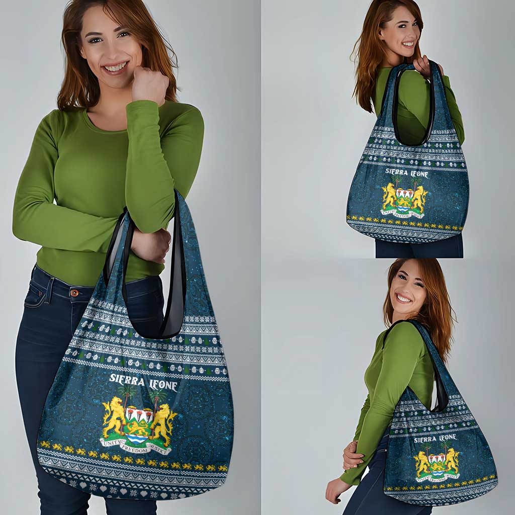 Sierra Leone Christmas Grocery Bag with Ornamental Pattern, National Coat of Arms, and Festive Motif - Wonder Print Shop