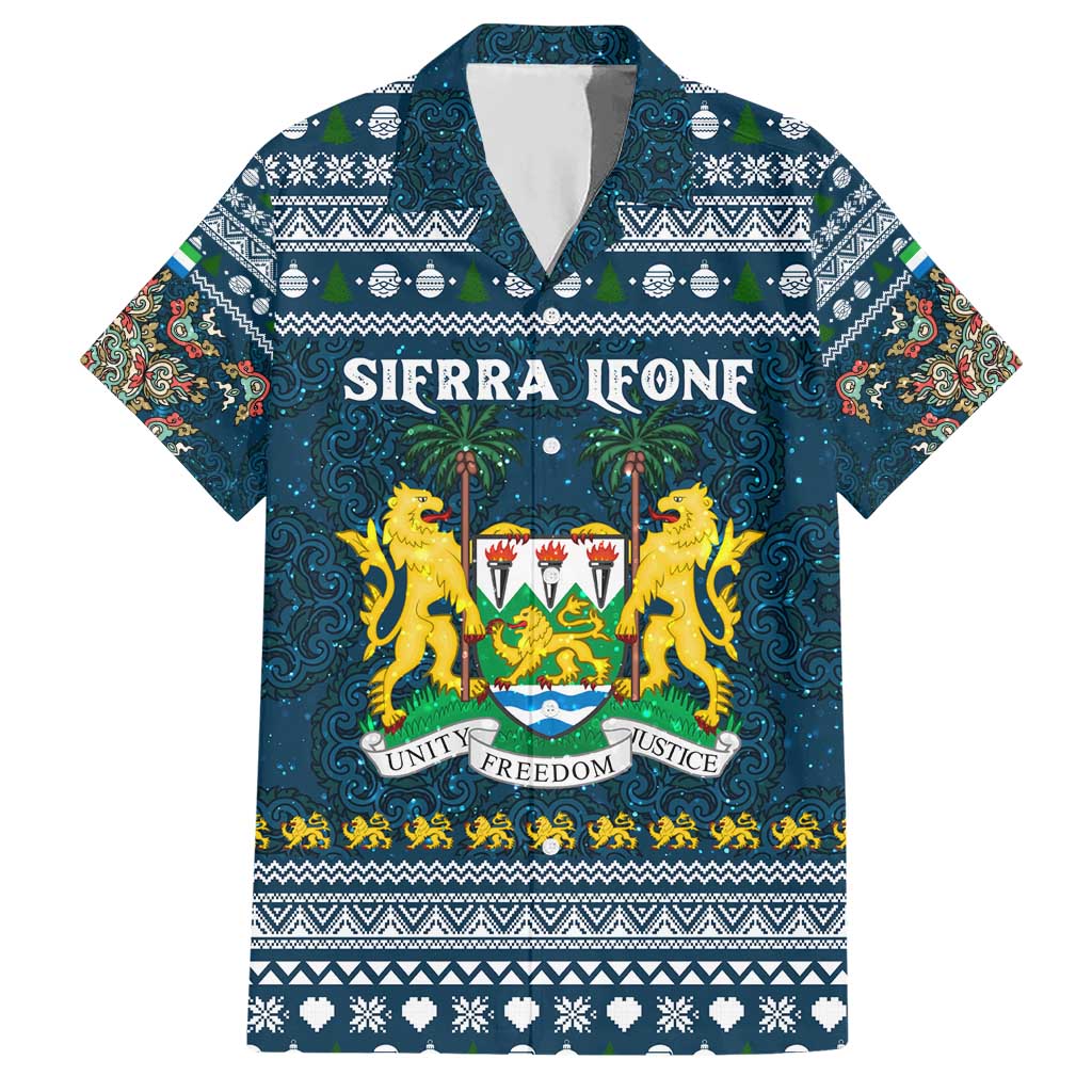 Sierra Leone Christmas Hawaiian Shirt with Ornamental Pattern, National Coat of Arms, and Festive Motif - Wonder Print Shop